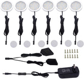 AIBOO LED-Schrankbeleuchtungsset für Küchentheke, Schrank, 6er-Pack schmale Aluminium-Puck-Leuchten mit Schalter, 12 VDC, 12 W, sämtliches Zubehör enthalten (12 W, Warmweiß/Kaltweiß)